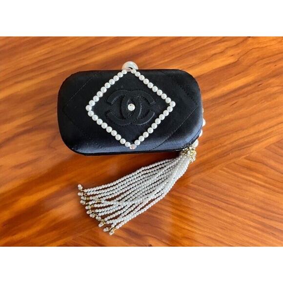 Chanel Vintage Women's Evening Purse Satin/Leather Pearl Embellished A+ - Picture 1 of 12